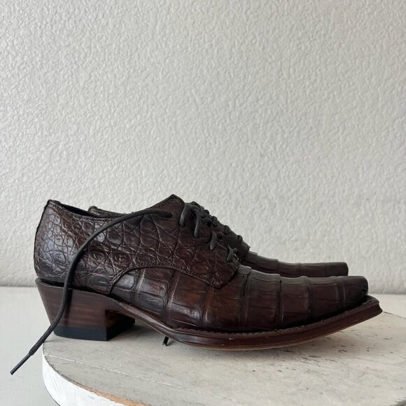 Rod Patrick Womens Lace Up Shoes 6 C Brown Caiman Exotic Western Boots Loafers - Picture 2 of 11